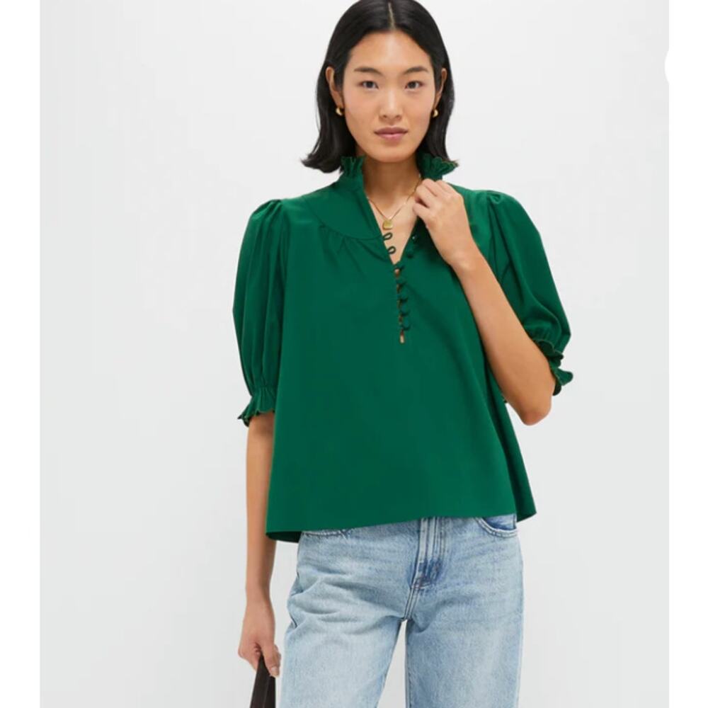 Tuckernuck Pomander Place Selena Hunter Green Blouse Size XS - Picture 12 of 12